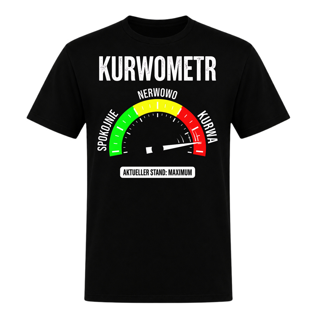 Kurwometr Unisex T-Shirt in Schwarz – Vorderseite – polnischer Spruch
