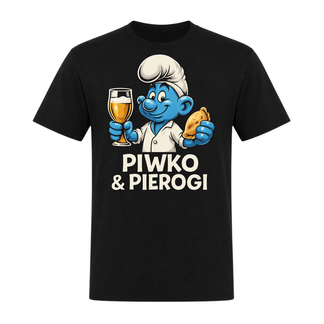 Piwko &amp; Pierogi Unisex T-Shirt in Schwarz – Vorderseite – polnischer Spruch
