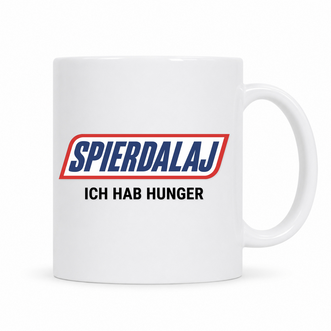 Spierdalaj Ich hab Hunger Tasse – weiße Keramiktasse mit polnischem Spruch