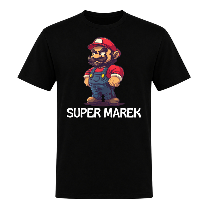Super Marek Unisex T-Shirt in Schwarz – Vorderseite – polnischer Spruch