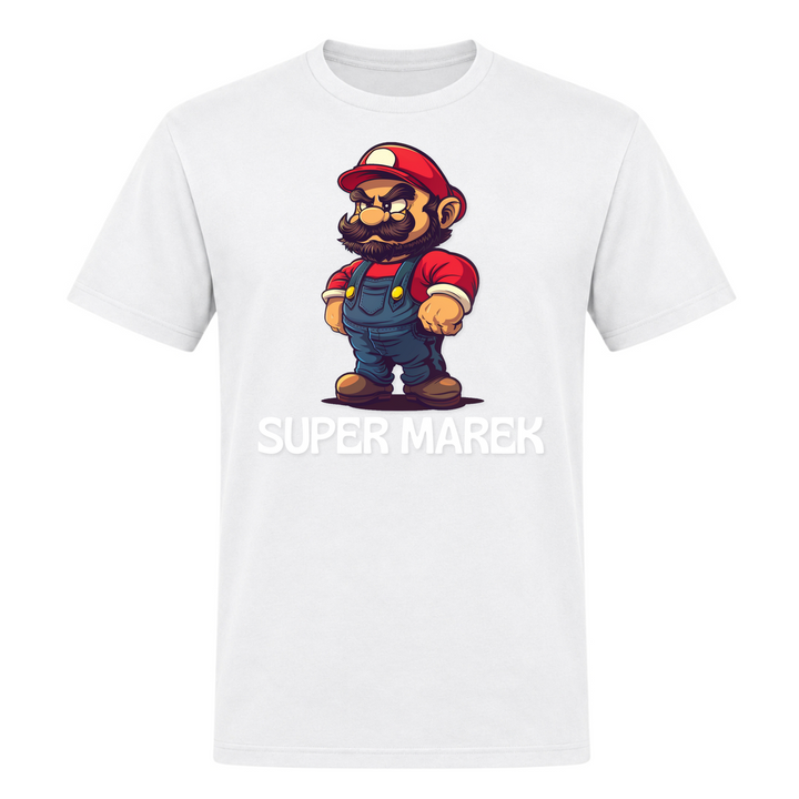 Super Marek Unisex T-Shirt in Weiß – Vorderseite – polnischer Spruch