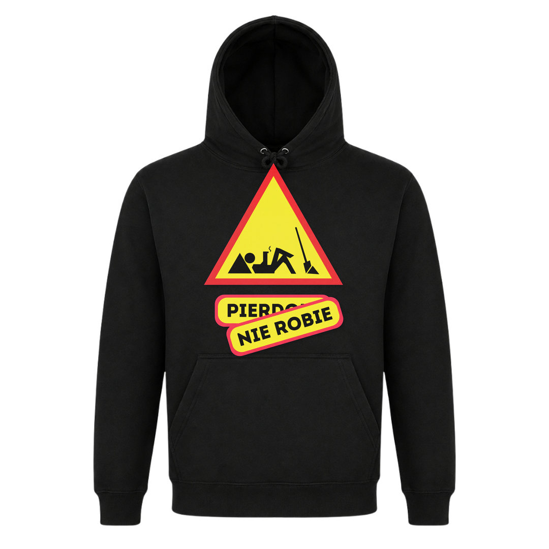 Pierdole Nie Robie Unisex Hoodie in Schwarz – Vorderseite – polnischer Spruch