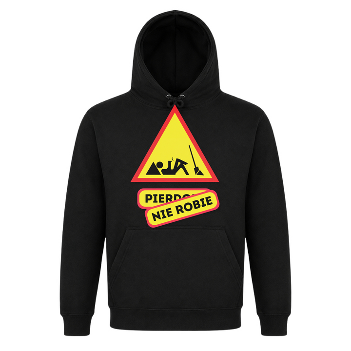 Pierdole Nie Robie Unisex Hoodie in Schwarz – Vorderseite – polnischer Spruch