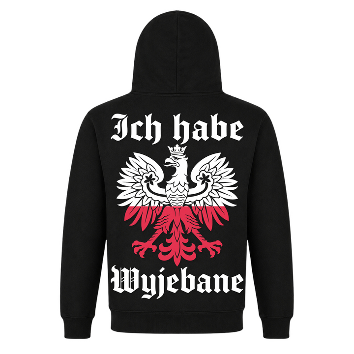 Ich habe Wyjebane Adler Unisex Hoodie in Schwarz – Rückseite mit Rückendruck – polnischer Spruch