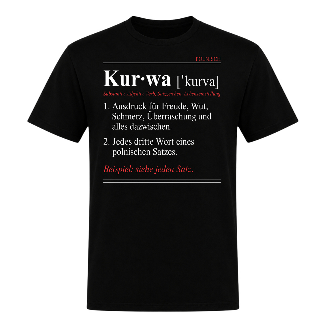 Kurwa Definition Unisex T-Shirt in Schwarz – Vorderseite – polnischer Spruch