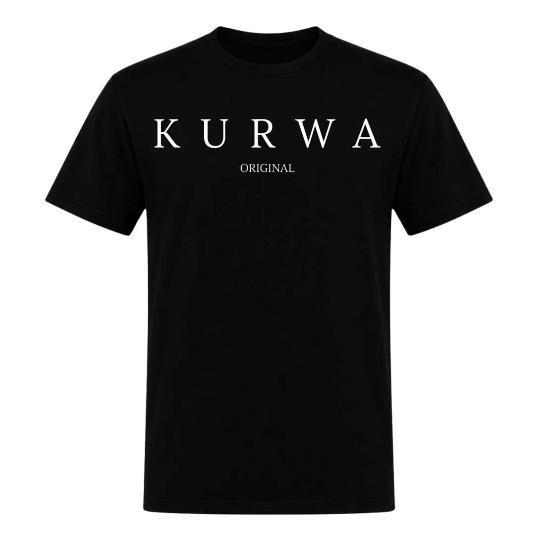 Kurwa Original Unisex T-Shirt in Schwarz – Vorderseite – polnischer Spruch