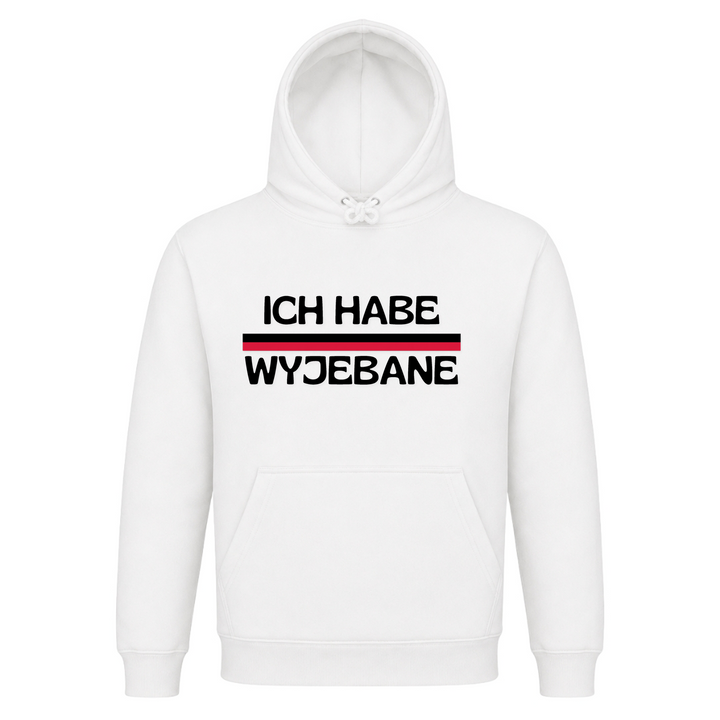 Ich habe Wyjebane Unisex Hoodie in Weiß – Vorderseite – polnischer Spruch