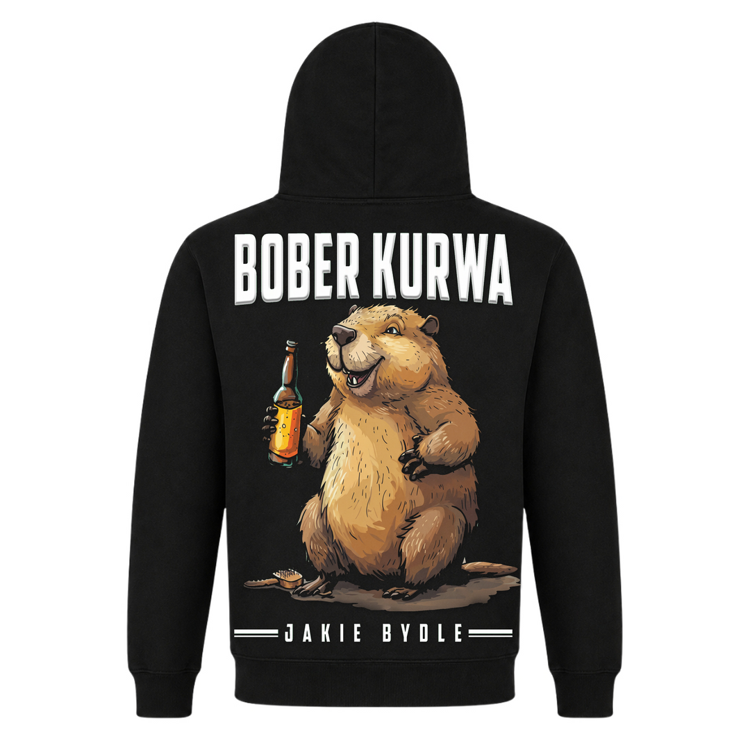 Bober Kurwa Unisex Hoodie in Schwarz – Rückseite mit Rückendruck – polnischer Spruch