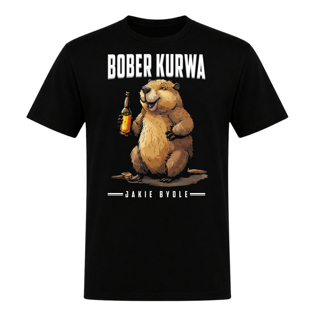 Bober Kurwa Unisex T-Shirt in Schwarz – Vorderseite – polnischer Spruch