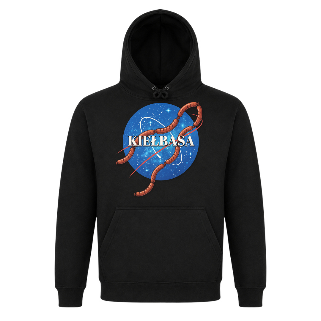 Kiełbasa Space Premium Unisex Hoodie in Schwarz – Vorderseite – polnischer Spruch