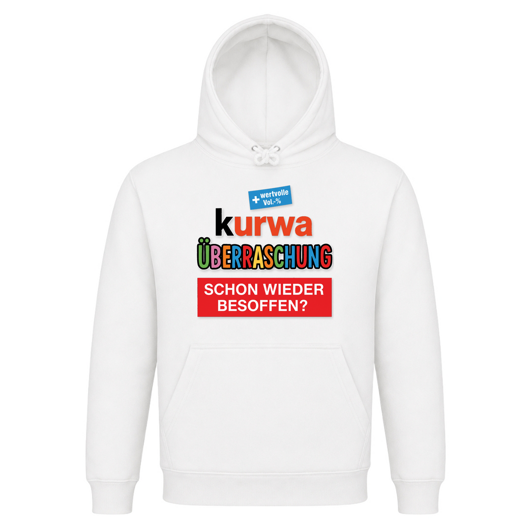 Kurwa Überraschung Premium Unisex Hoodie in Weiß – Vorderseite – polnischer Spruch