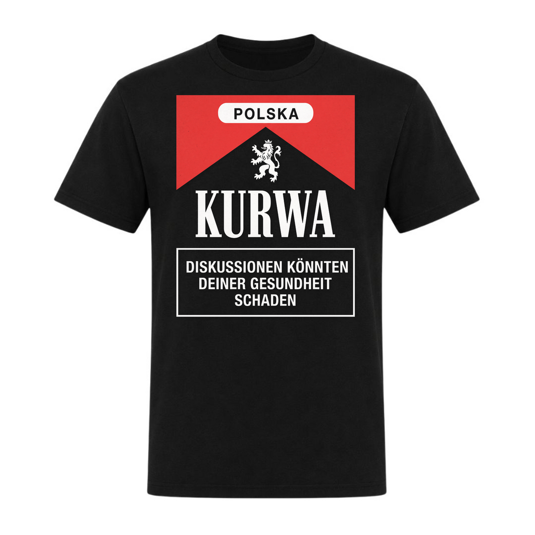 Kurwa Unisex T-Shirt in Schwarz – Vorderseite – polnischer Spruch