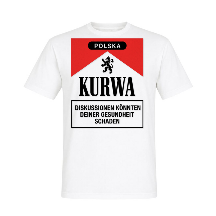 Kurwa Unisex T-Shirt in Weiß – Vorderseite – polnischer Spruch