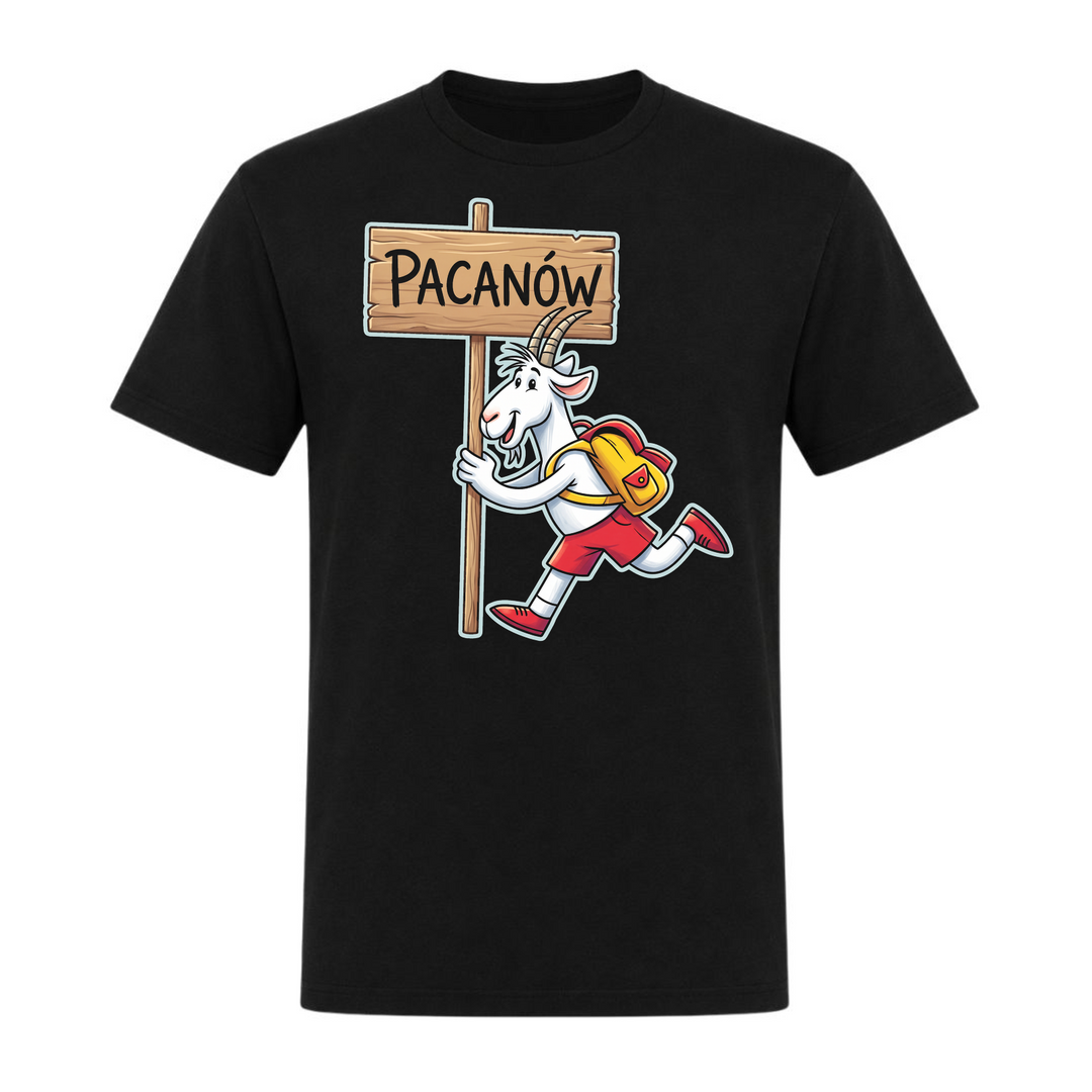 Pacanów Unisex T-Shirt in Schwarz – Vorderseite – polnischer Spruch