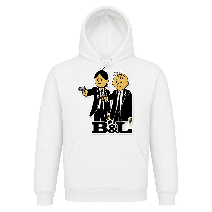B&amp;L Gangster Unisex Hoodie in Weiß – Vorderseite – polnischer Spruch