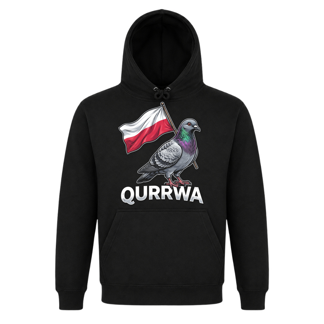 Qurrwa Premium Unisex Hoodie in Schwarz – Vorderseite – polnischer Spruch